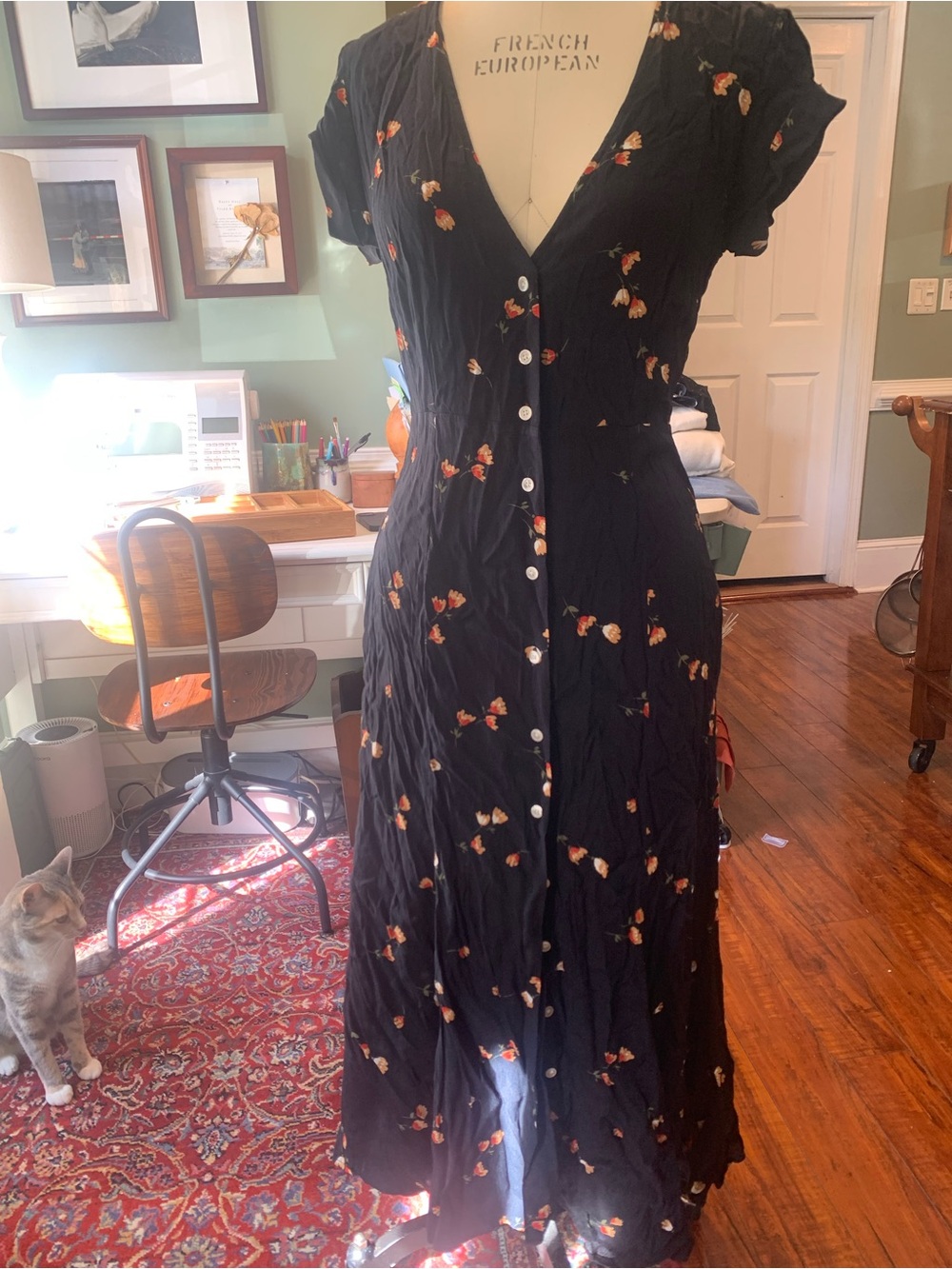 Capulet Black Floral Button-Down Maxi Dress with Orange Accents